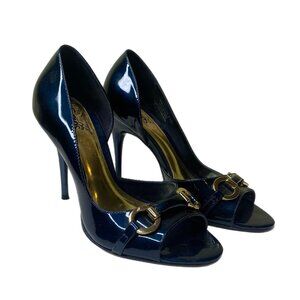 Carlos Roulette Navy Stiletto Heels with Peep Toe Size 6.5 M